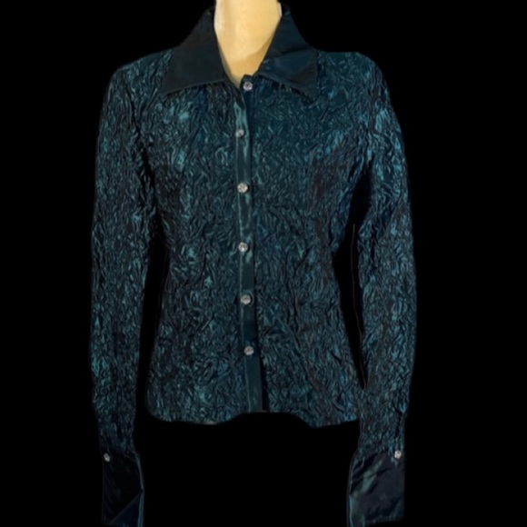 JS Collection Byron Down Shirt Top Blue-Green SZ14 - Picture 4 of 8